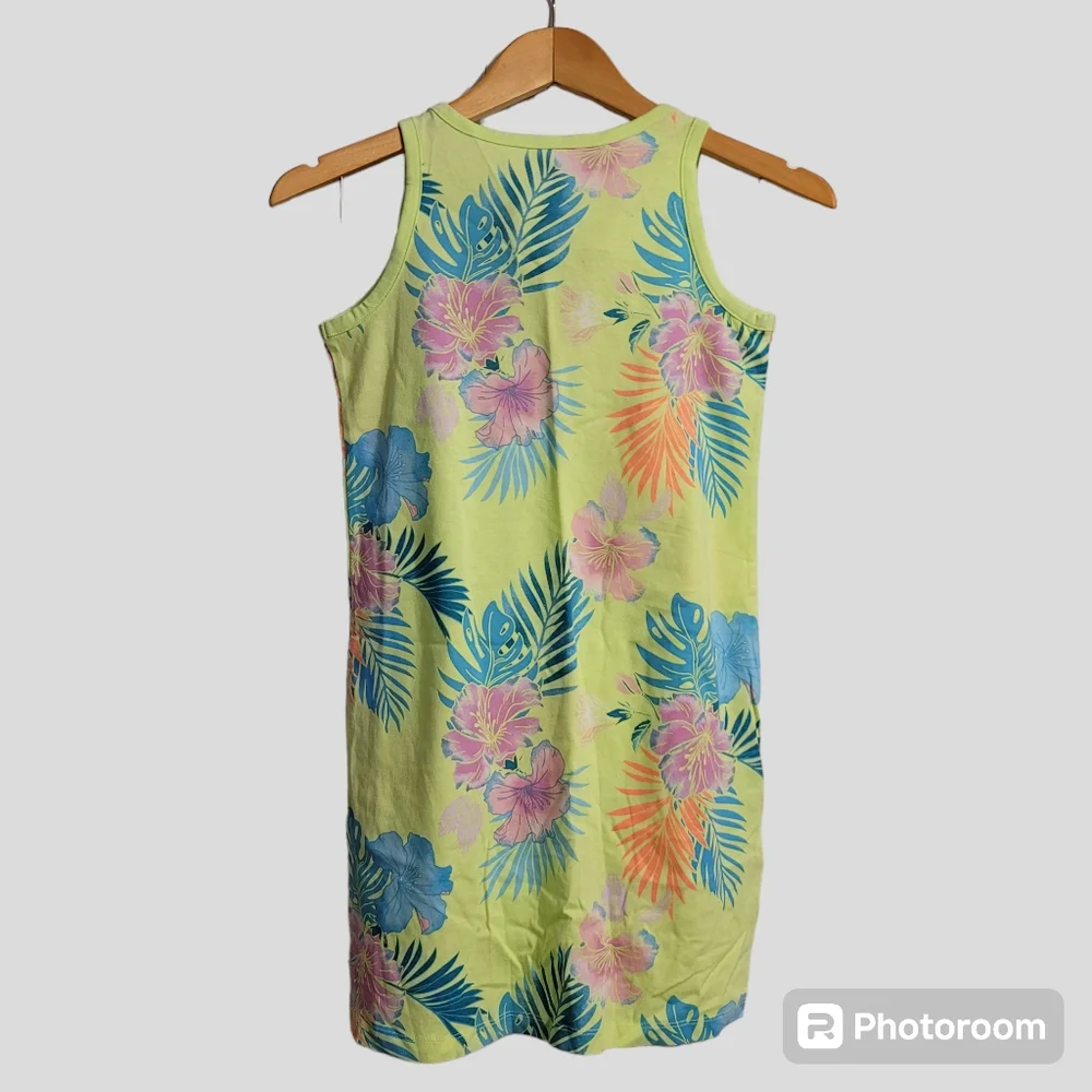 Justice Tank Dress Girls Kids Medium (10) Lime Knot Floral Sleeveless Tropical